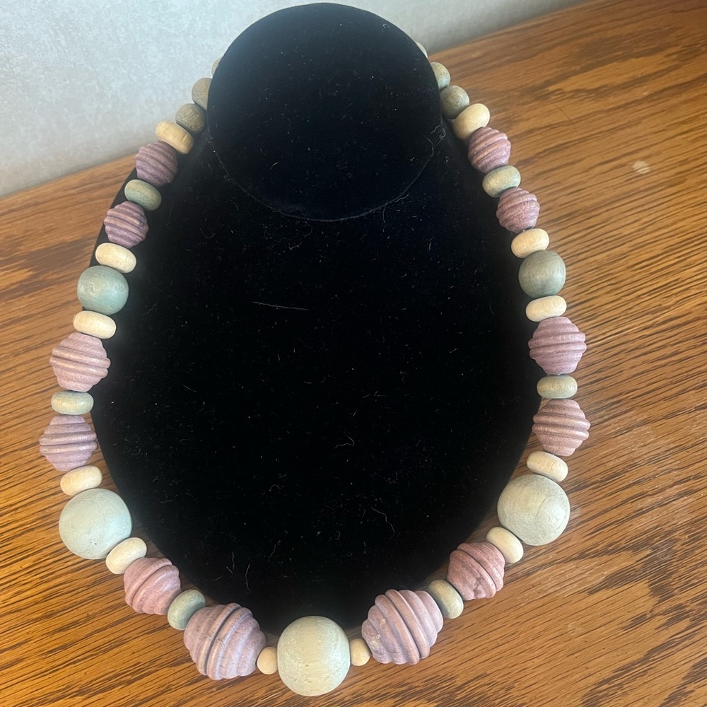 Vintage 1980s Chunky Wooden Bead Necklace